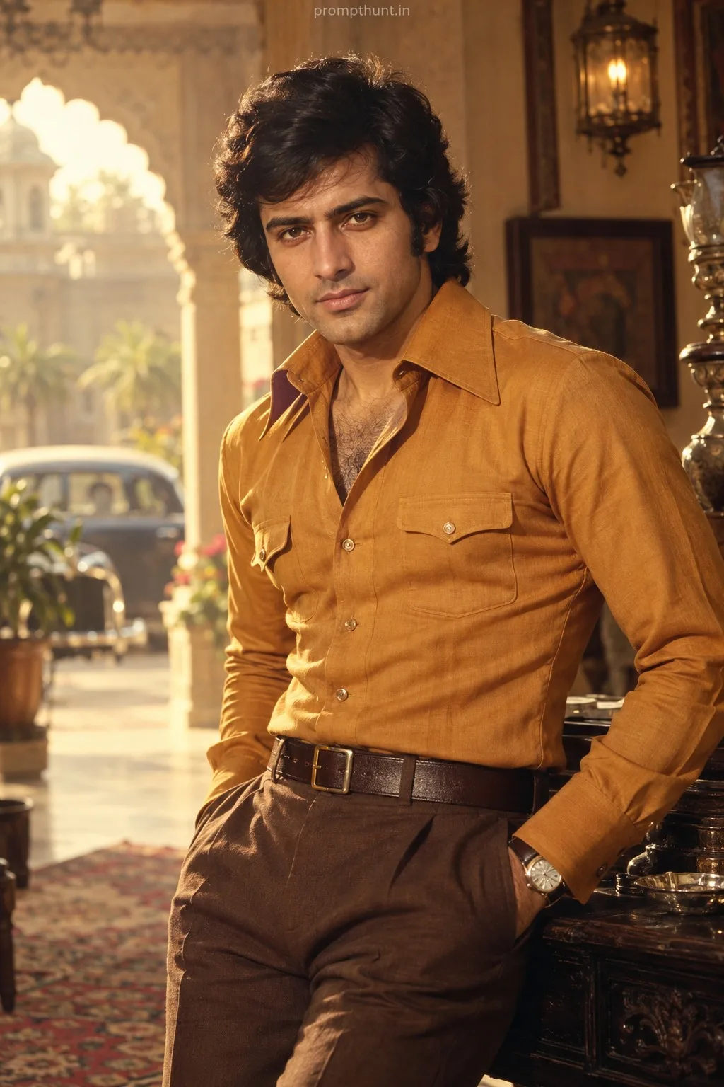 1970s Film Star AI Photo Prompt for Boys – Haveli Courtyard