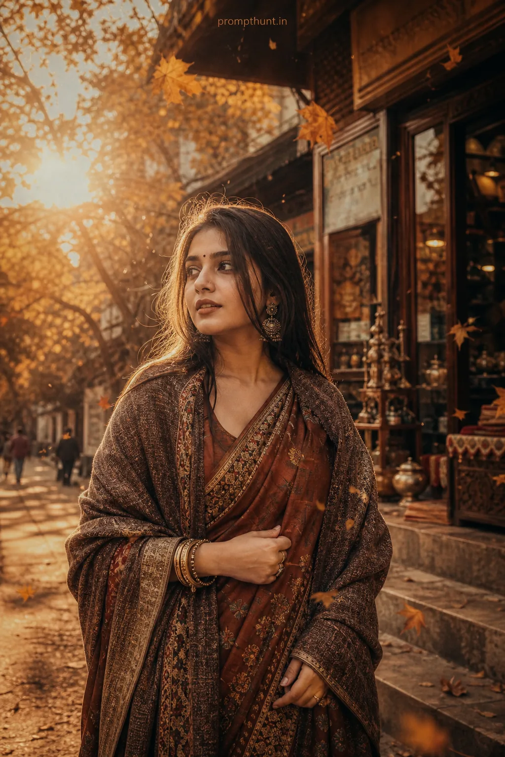Autumn Indian Streetscape Golden Hour AI Photo Editing Prompt