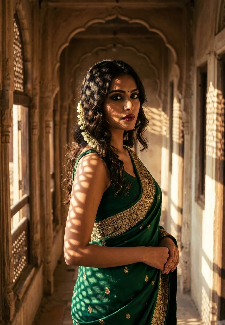 Bollywood Royalty Dark Moody Cinematic Portrait Gemini AI Photo Prompt