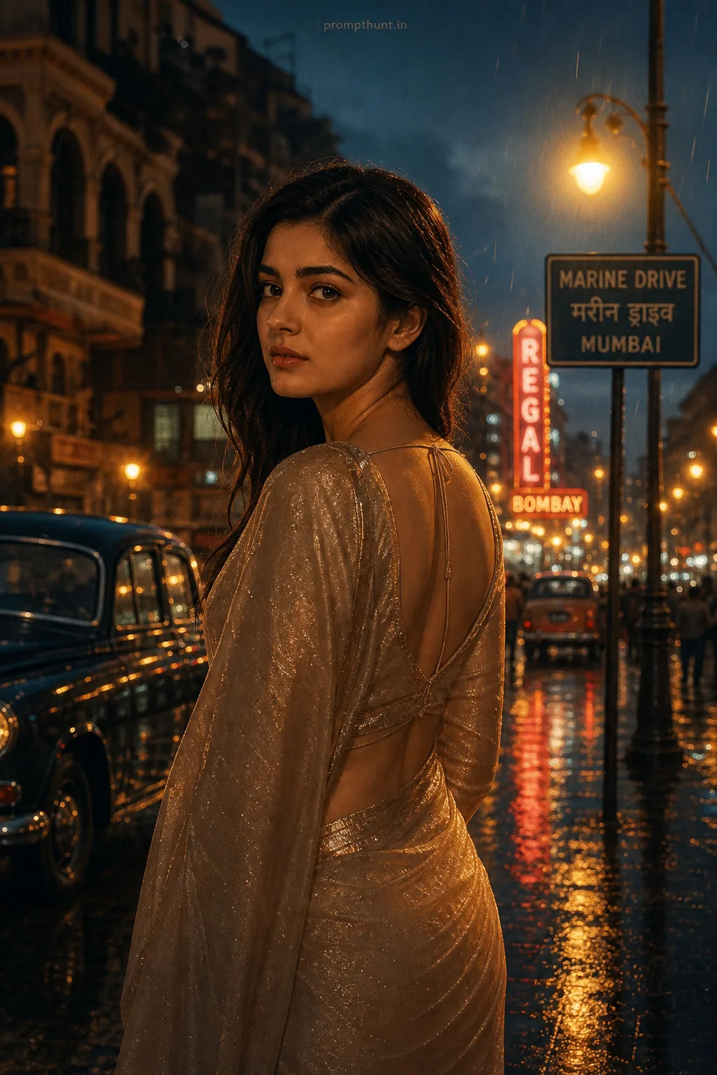 Cinematic Bollywood Nightscape Film Noir AI Photo Editing Prompt