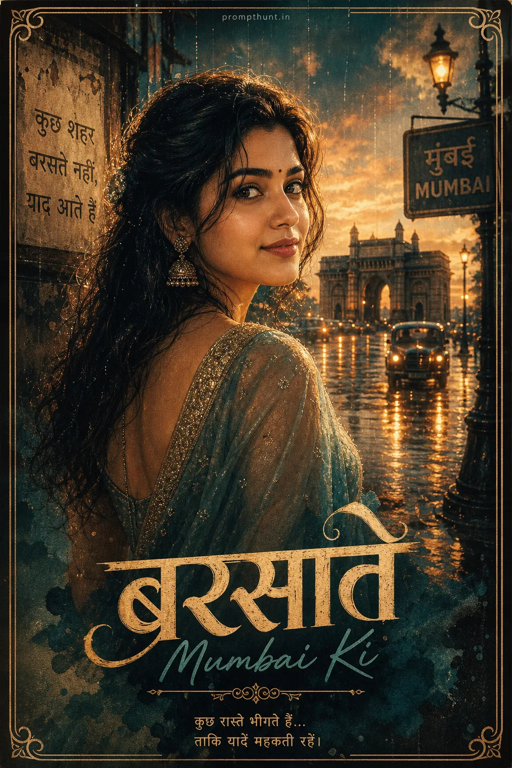 Cinematic Monsoon Romance Poster AI Photo Editing Prompt