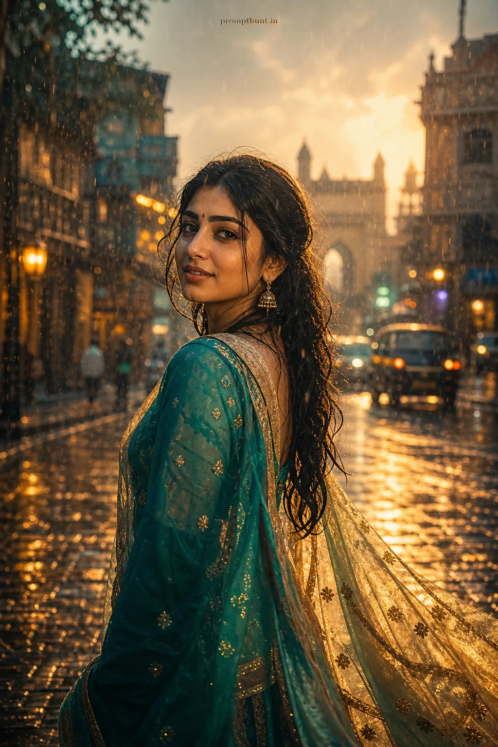 Cinematic Monsoon Streetstyle Outdoor AI Photo Editing Prompt