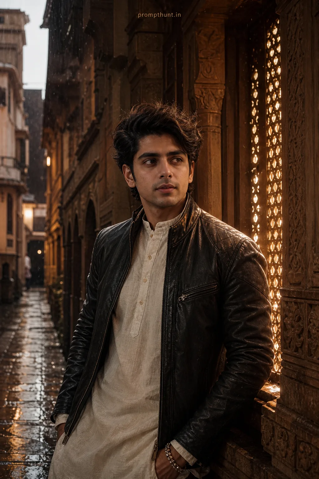 Cinematic Urban Male Portraits Nightlight AI Photo Editing Prompt