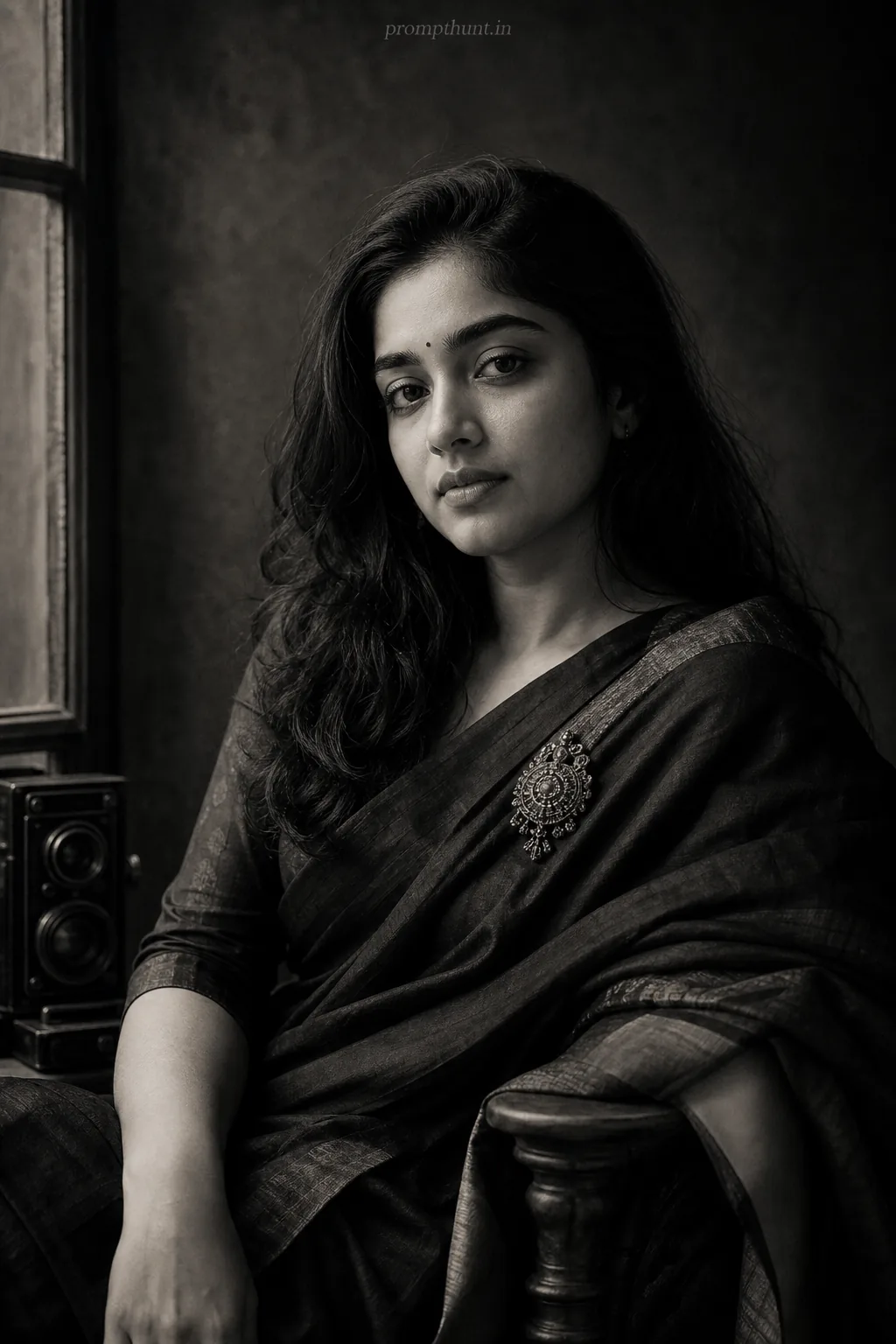 Classic Monochrome Studio Glamour AI Photo Editing Prompt