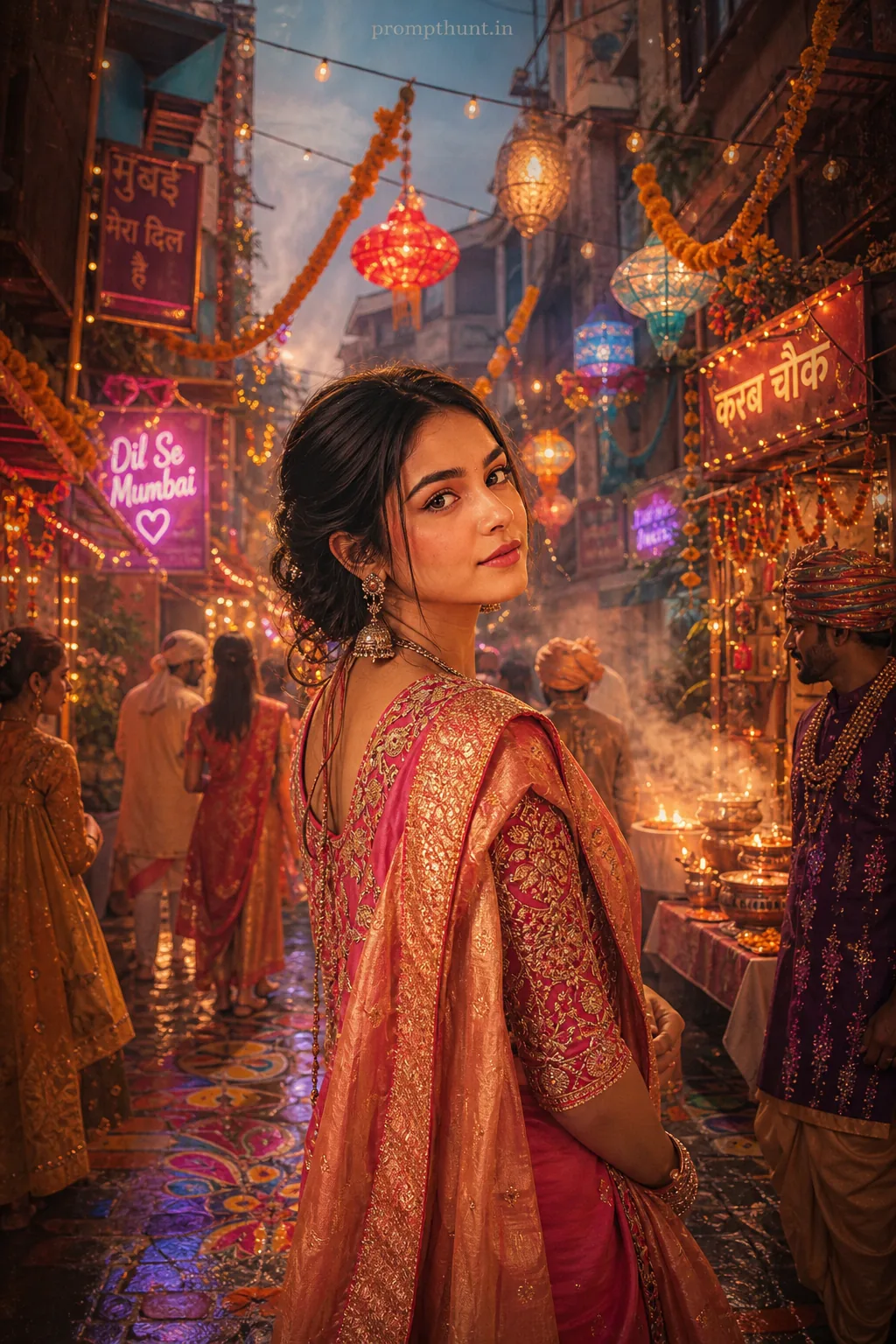 Color-Drenched Festive Mumbai Alley AI Photo Editing Prompt