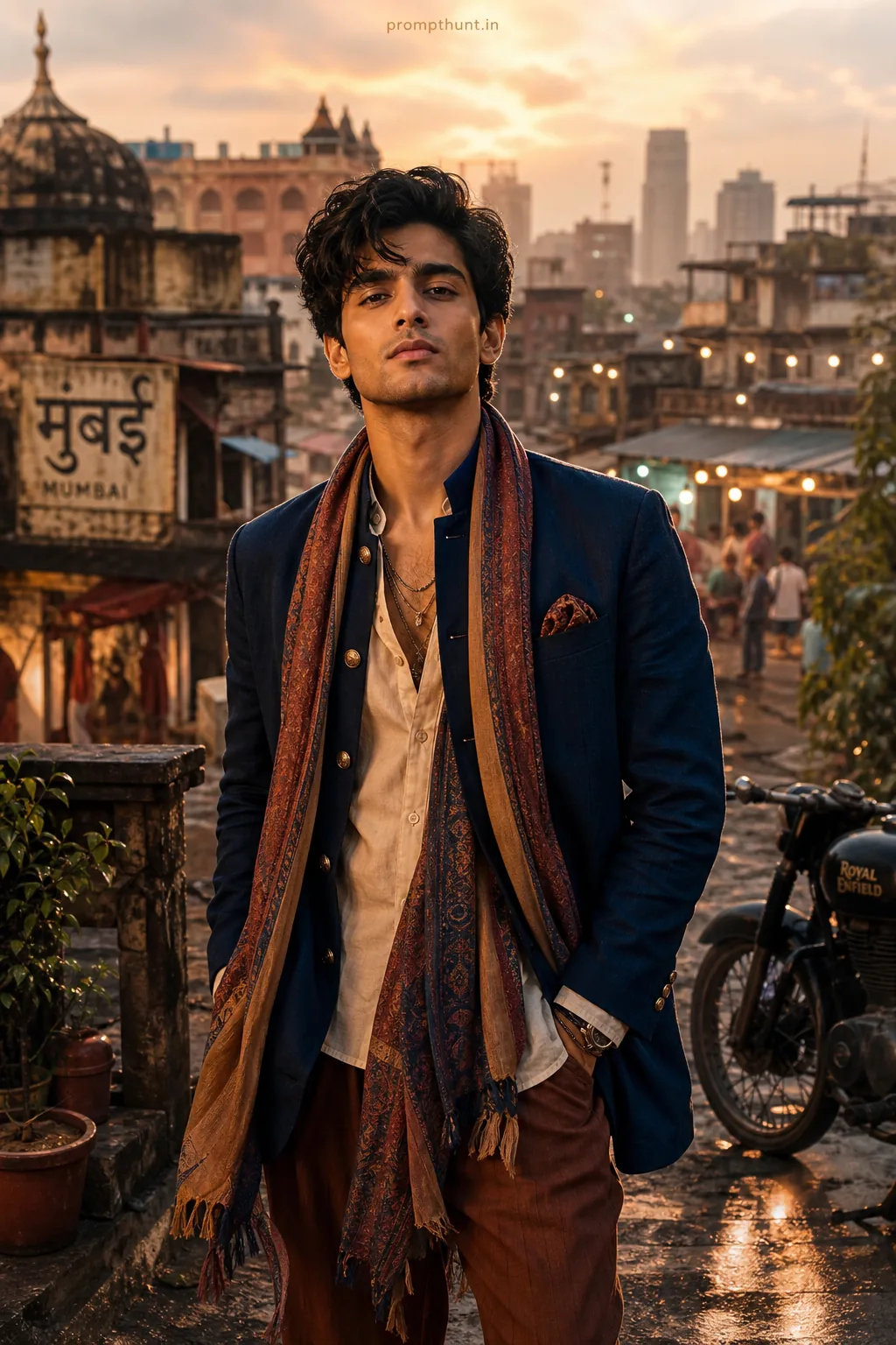 Contemporary Indian Men's Fashion Street Style AI Photo Editing Prompt