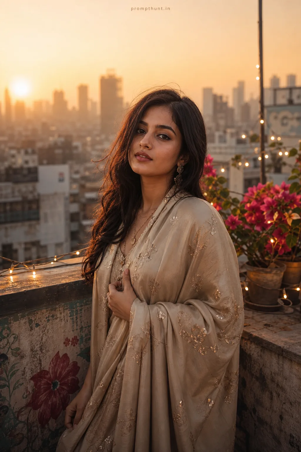 Contemporary Indian Rooftop Portrait AI Photo Editing Prompt