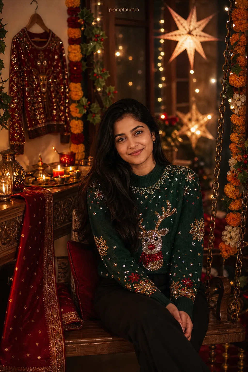 Cozy Indian Christmas Festive Glow AI Photo Editing Prompt
