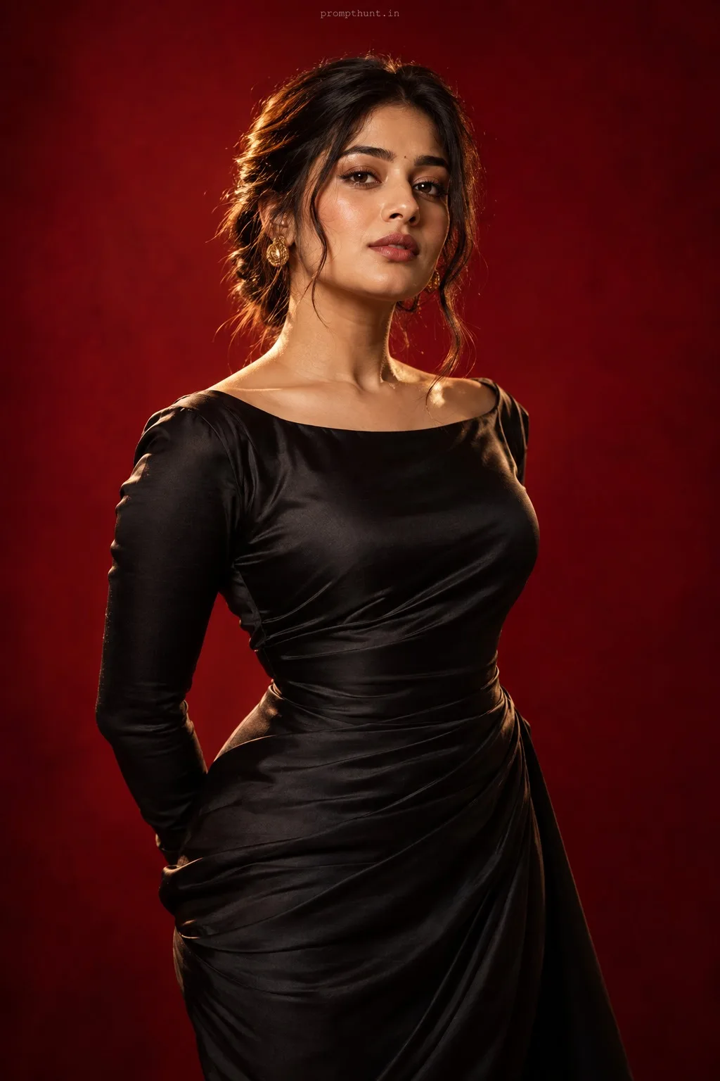 Dark Crimson AI Photo Prompt for Girls – Black Satin Studio — AI photo editing prompt result