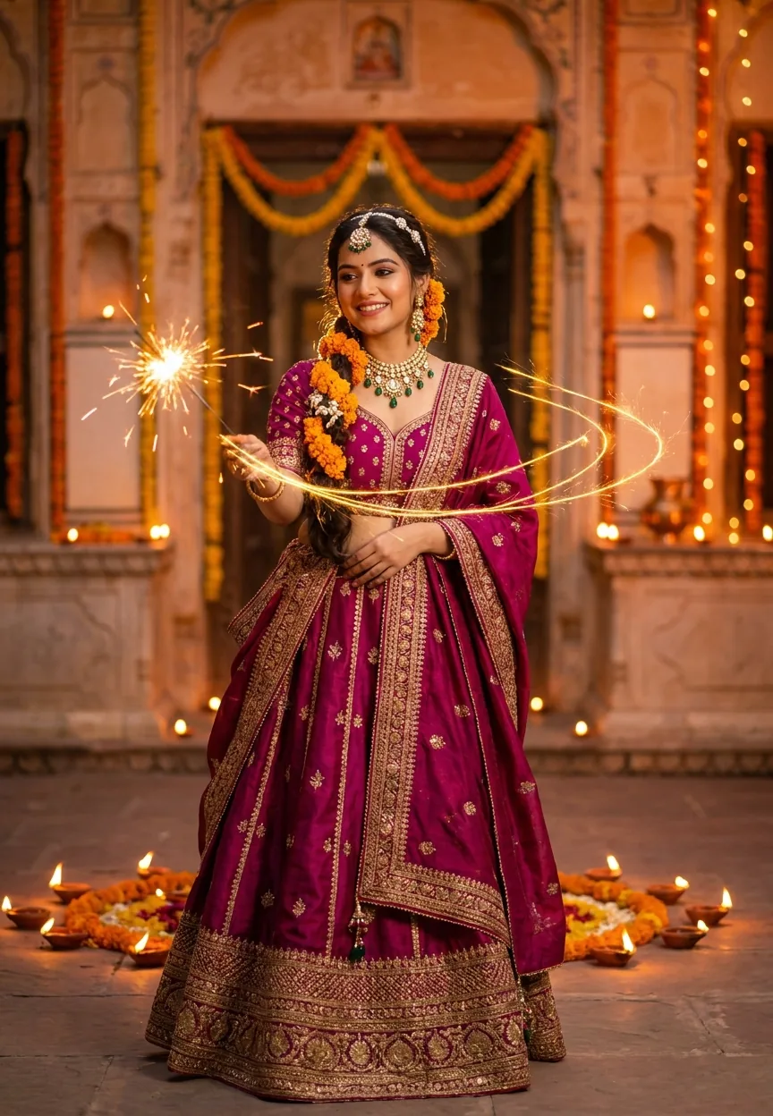 Diwali Night Sparkle Glow Portrait Gemini AI Photo Prompt