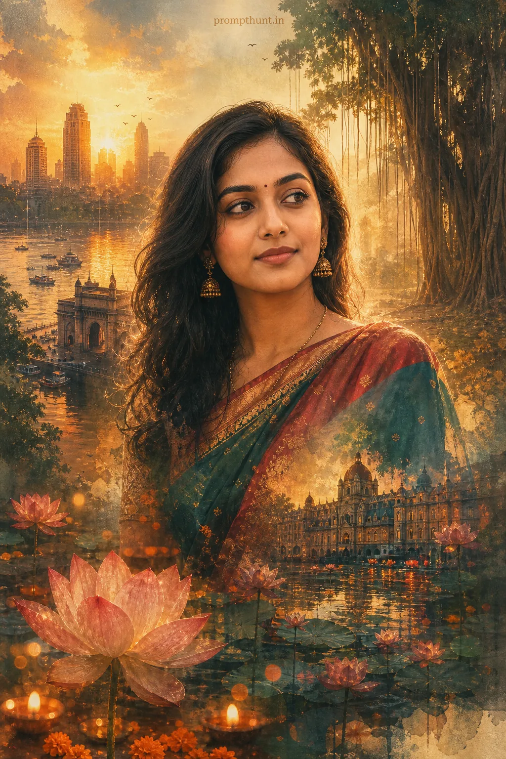 Dreamy Indian Double Exposure Portrait AI Photo Editing Prompt