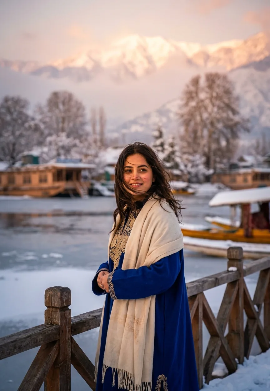 Dreamy Kashmir Snow Mountain Travel Gemini AI Photo Editing Prompt