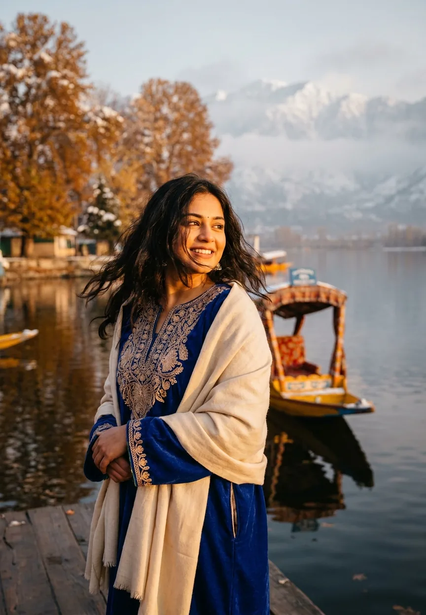 Dreamy Kashmir Winter Wonderland Travel AI Photo Editing Prompt