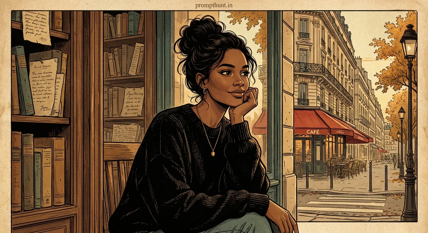 Dreamy Parisian Bookshop Girl AI Photo Editing Prompt