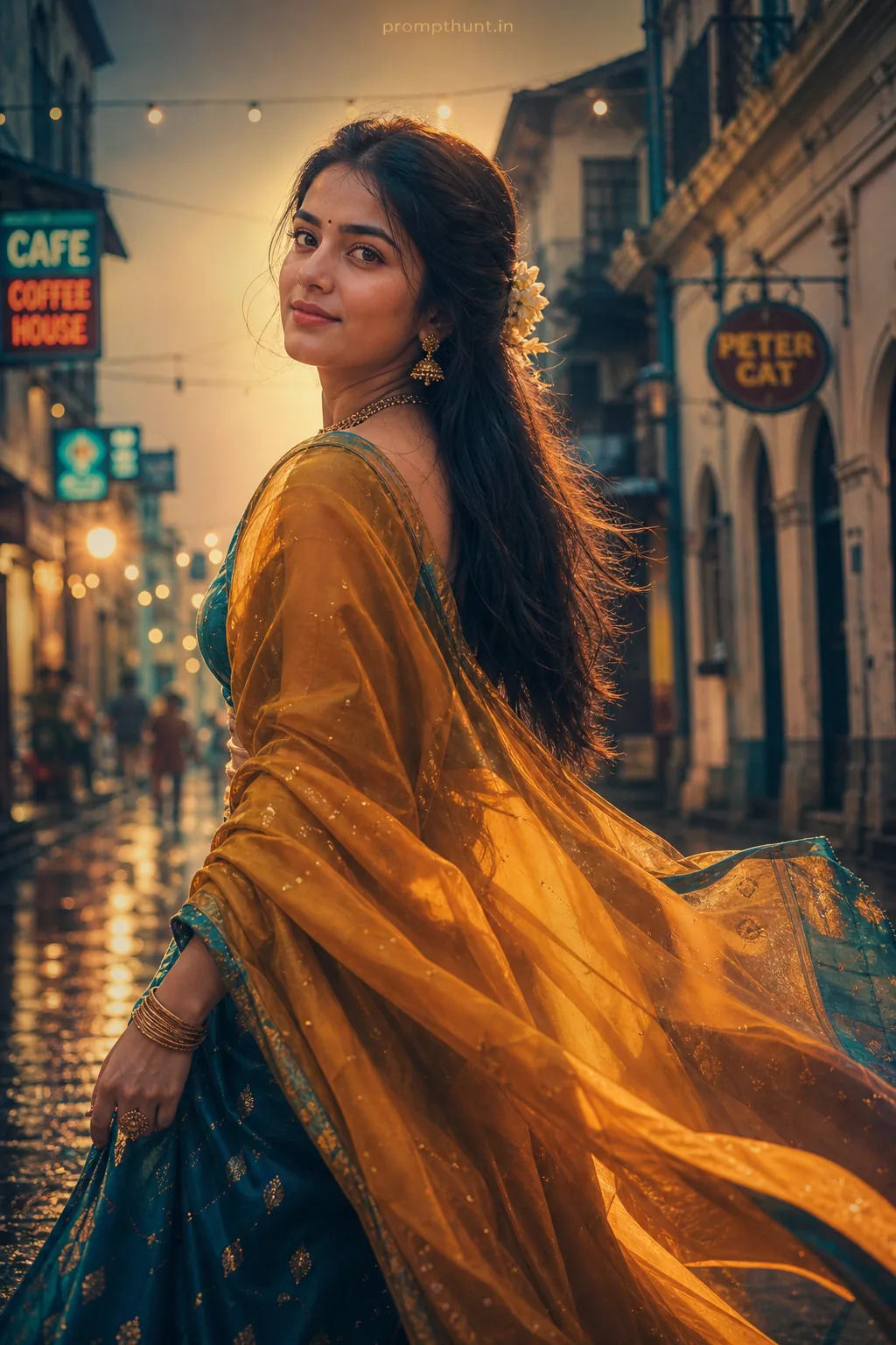 Elegant Indian Street Saree Portrait AI Photo Editing Prompt