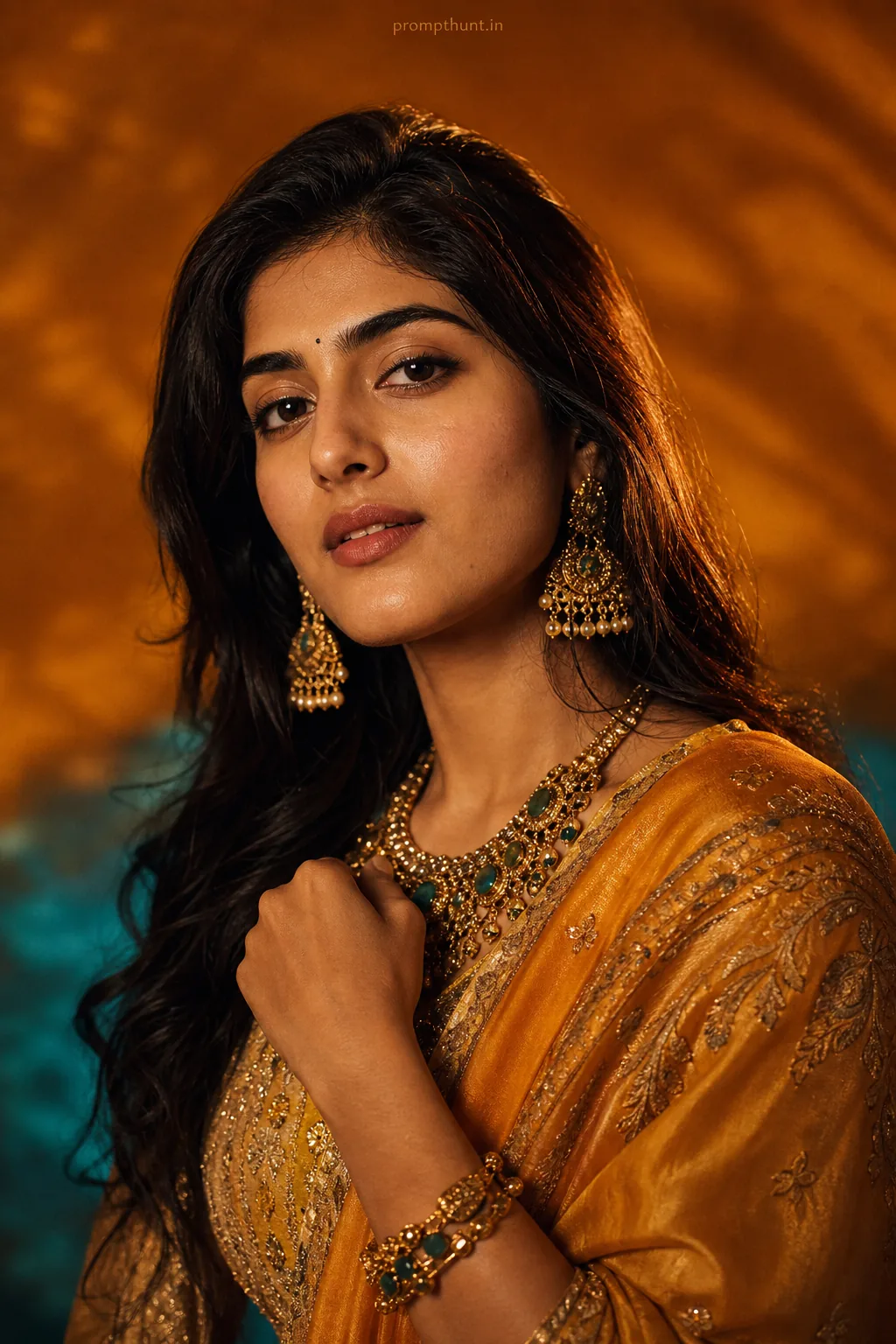 Elegant Indian Studio Fashion Portrait AI Photo Editing Prompt