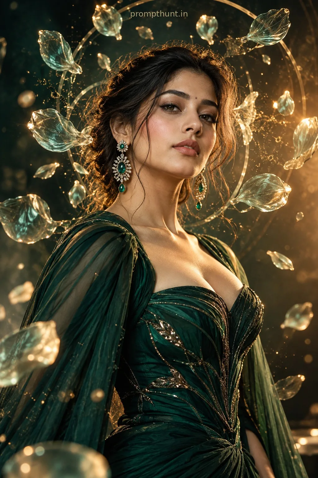 Emerald Halo AI Photo Prompt for Girls – Regal Fantasy Look — AI photo editing prompt result