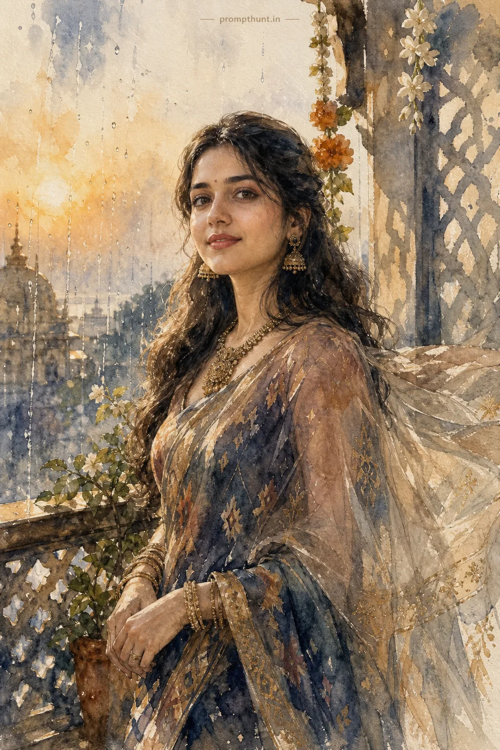 Ethereal Indian Watercolor Portraits AI Photo Editing Prompt