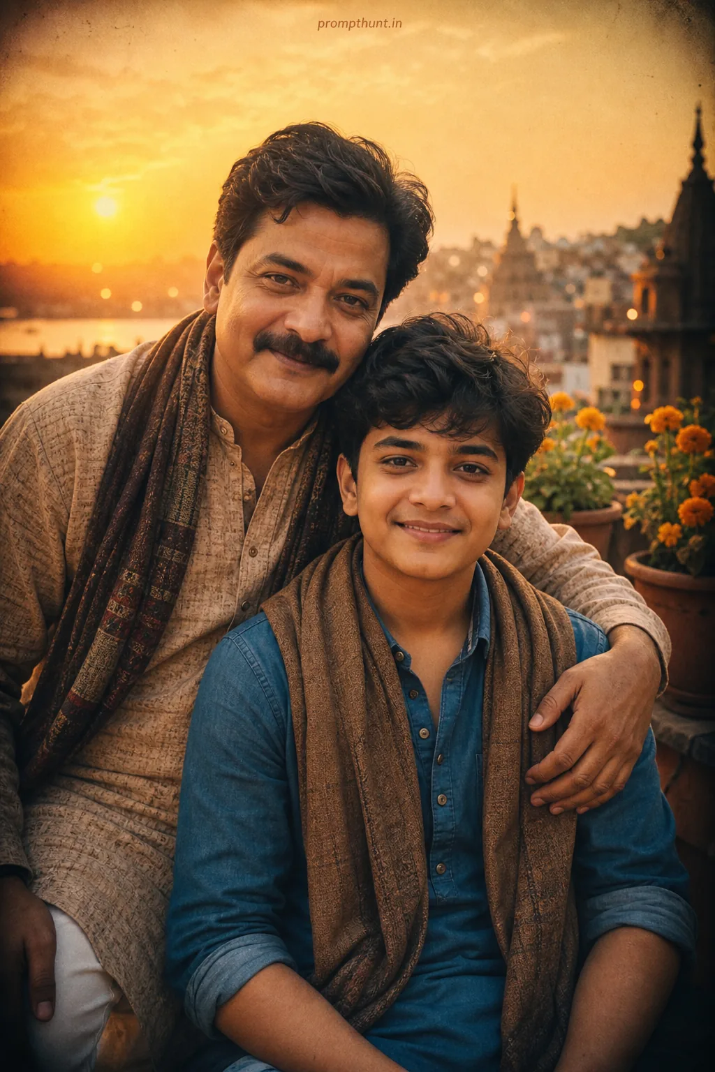 Father and Son Legacy Sunset Portrait AI Photo Editing Prompt