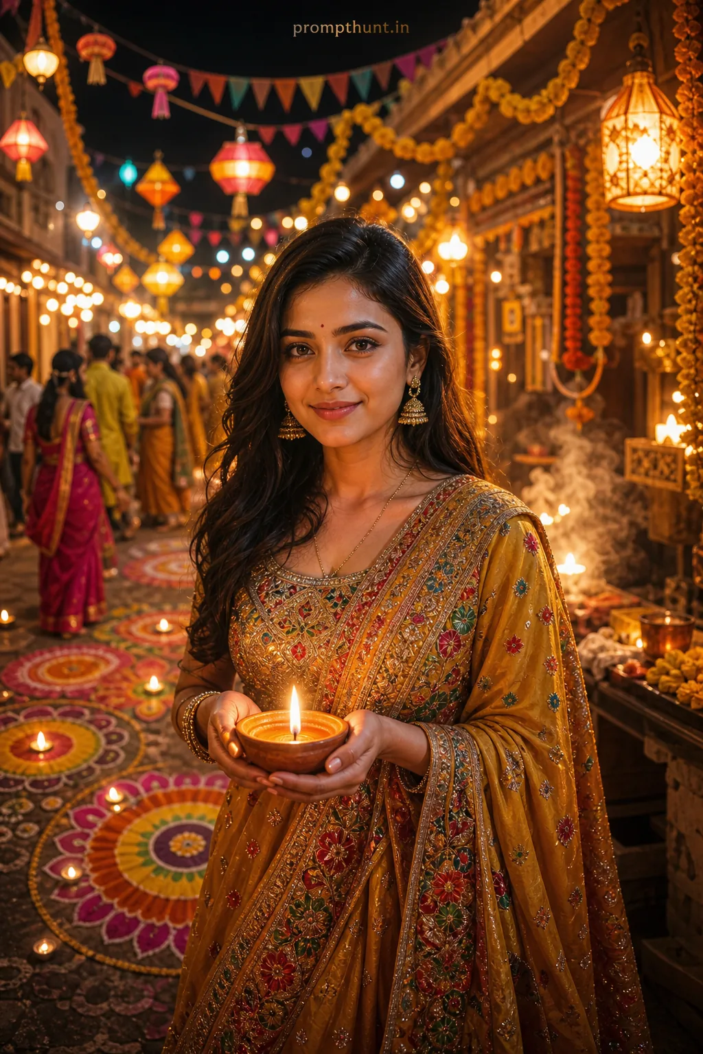 Festive Indian Holidays Street Decor AI Photo Editing Prompt