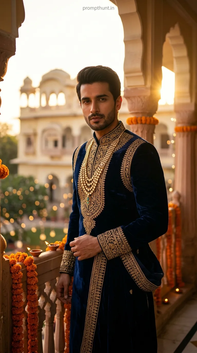 Festive Indian Royal Palace Portrait AI Photo Editing Prompt