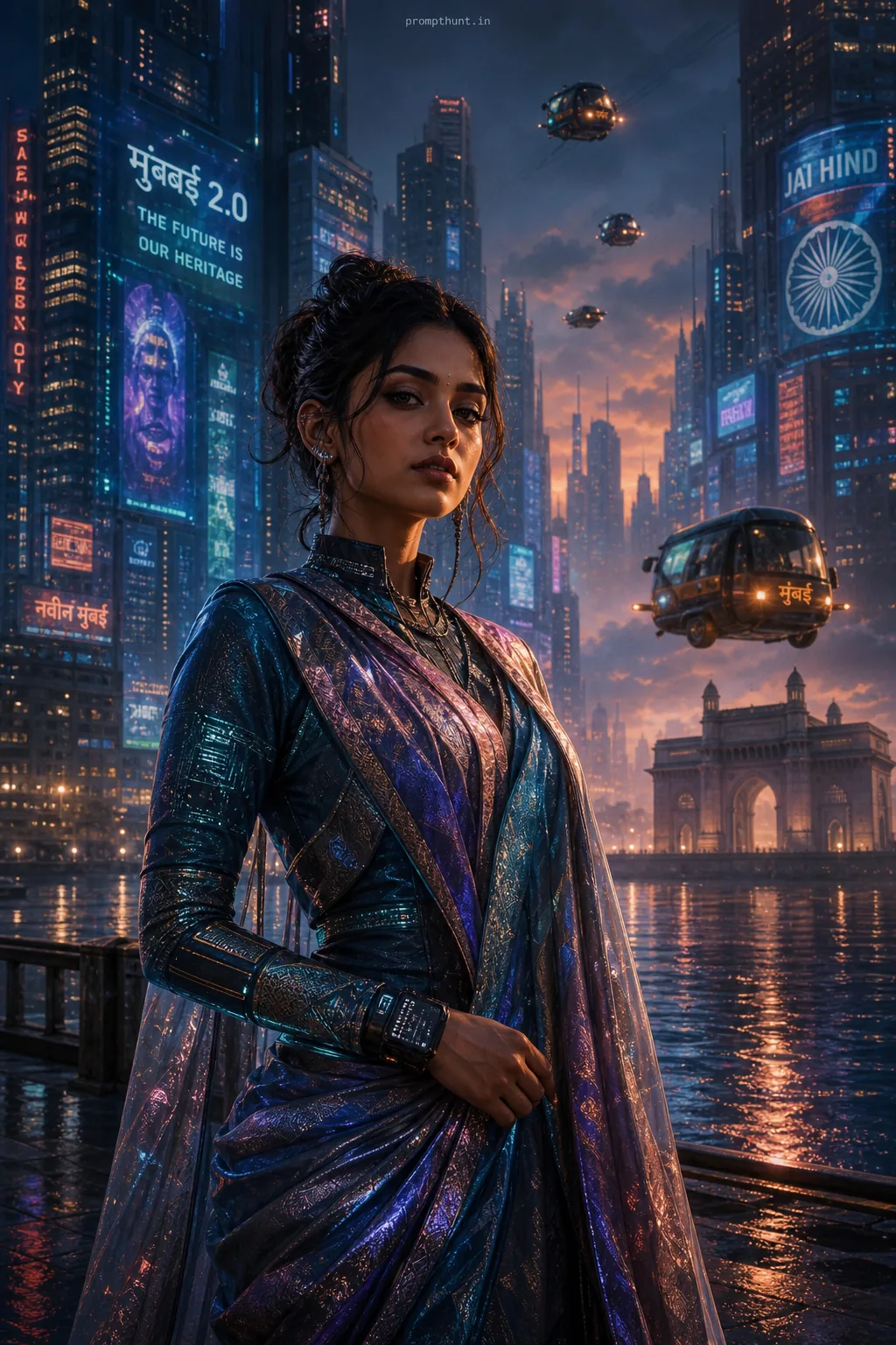 Futuristic Mumbai Neon Cyberpunk AI Photo Editing Prompt