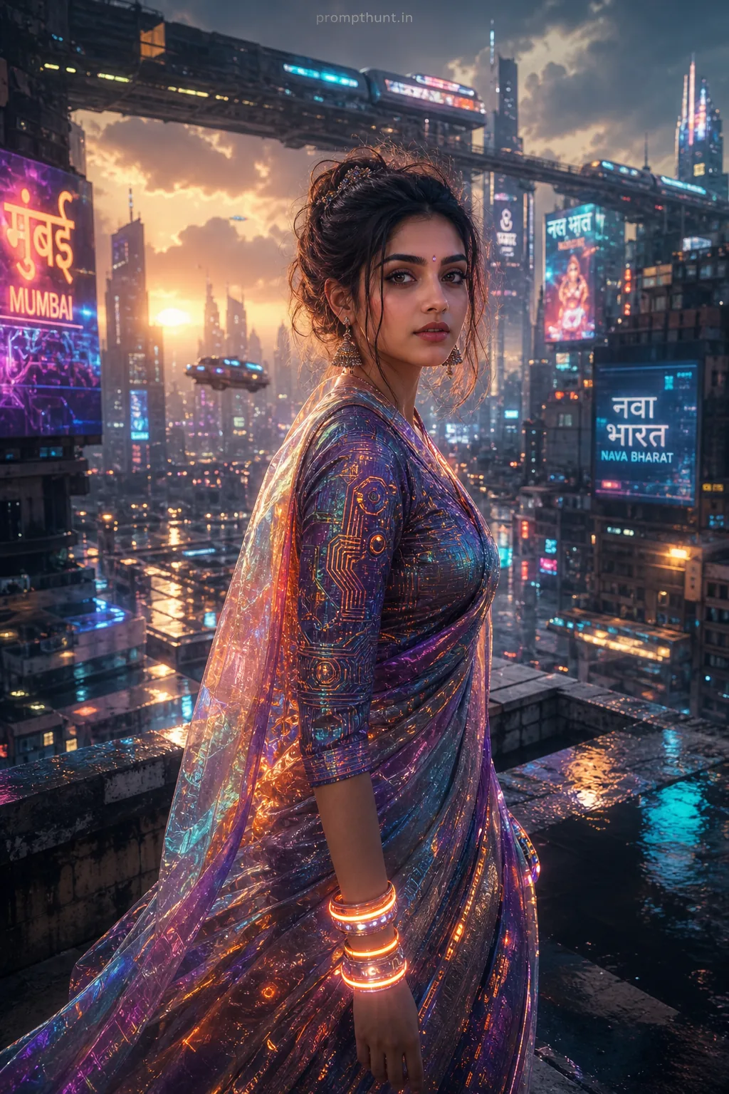 Futuristic Neon Mumbai Street Style AI Photo Editing Prompt
