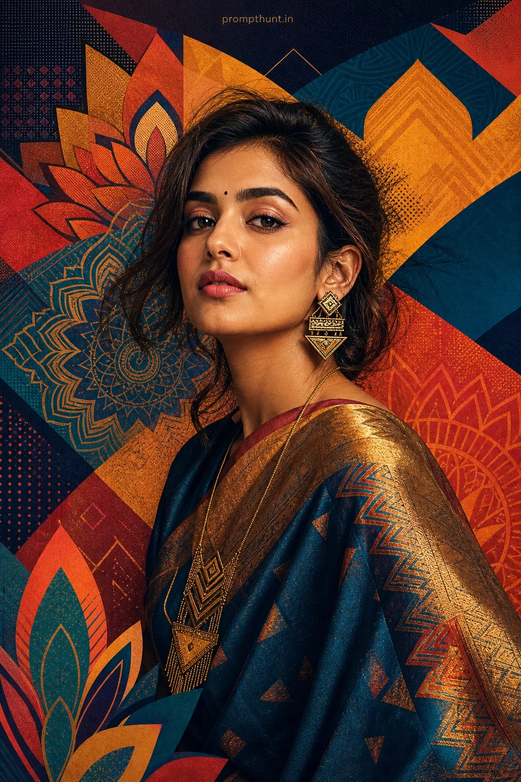 Geometric Indian Vogue Portrait AI Photo Editing Prompt