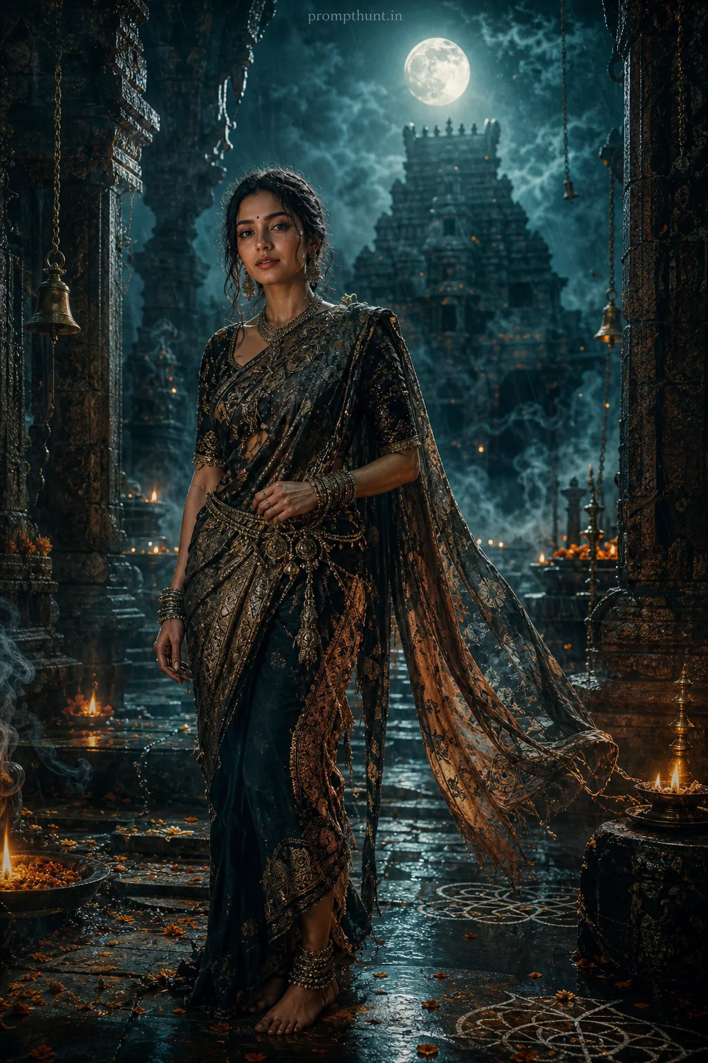 Gothic Indian Nightscape Dark Fantasy AI Photo Editing Prompt