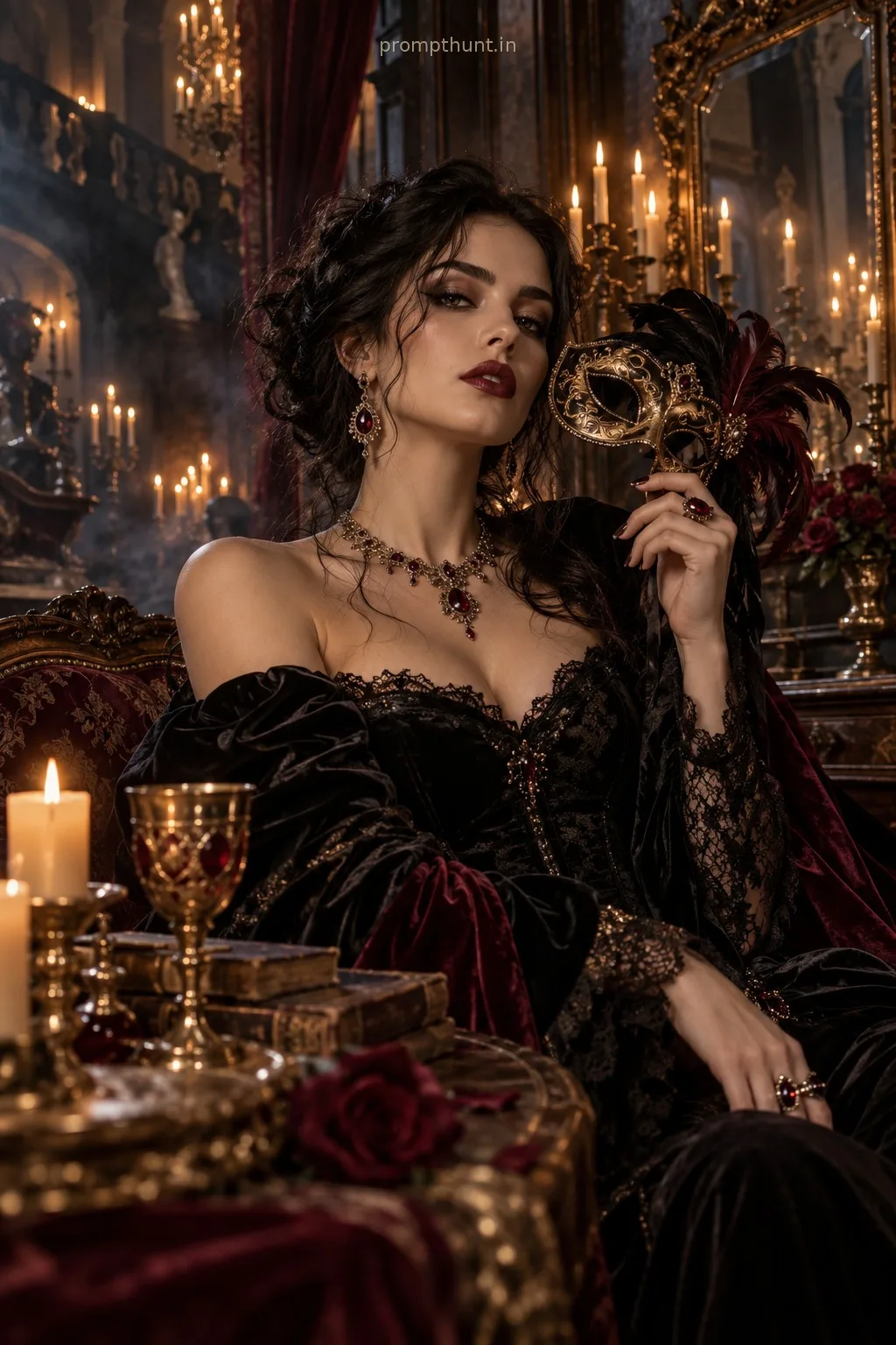 Gothic Masquerade AI Photo Prompt for Girls – Candlelit Look