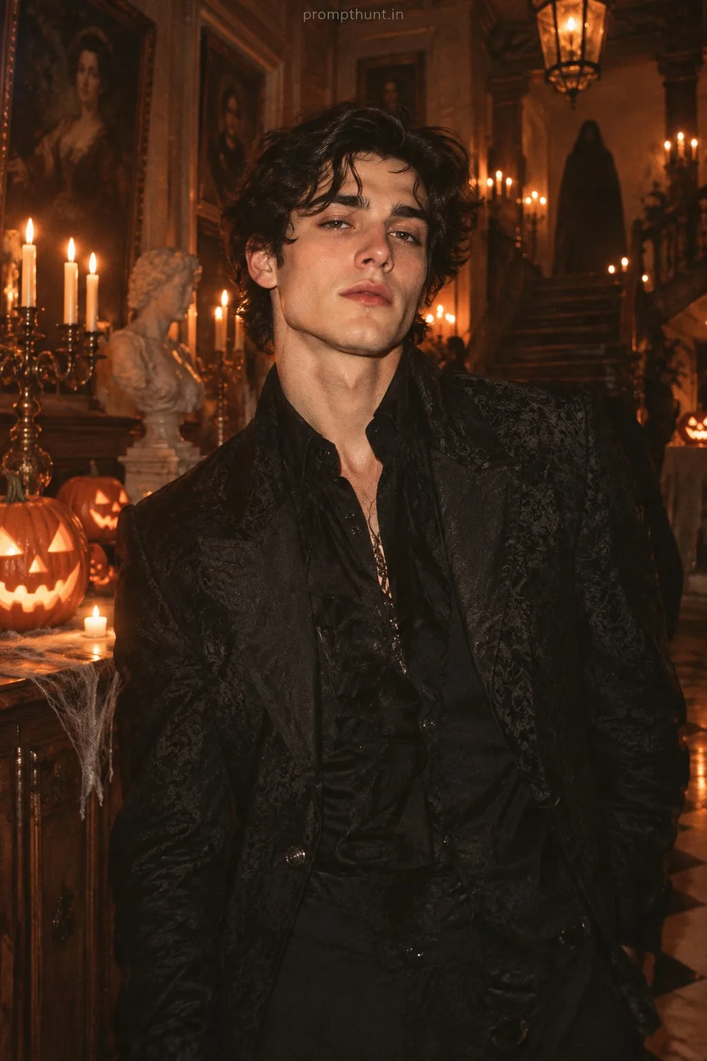 Halloween AI Photo Prompt for Boys – Gothic Mansion Flash