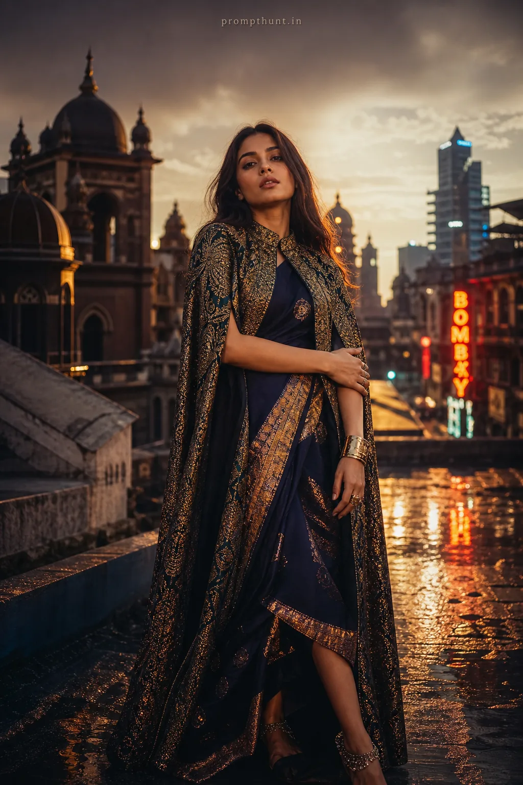 High-Fashion Editorial Mumbai Glamour Streets AI Photo Editing Prompt