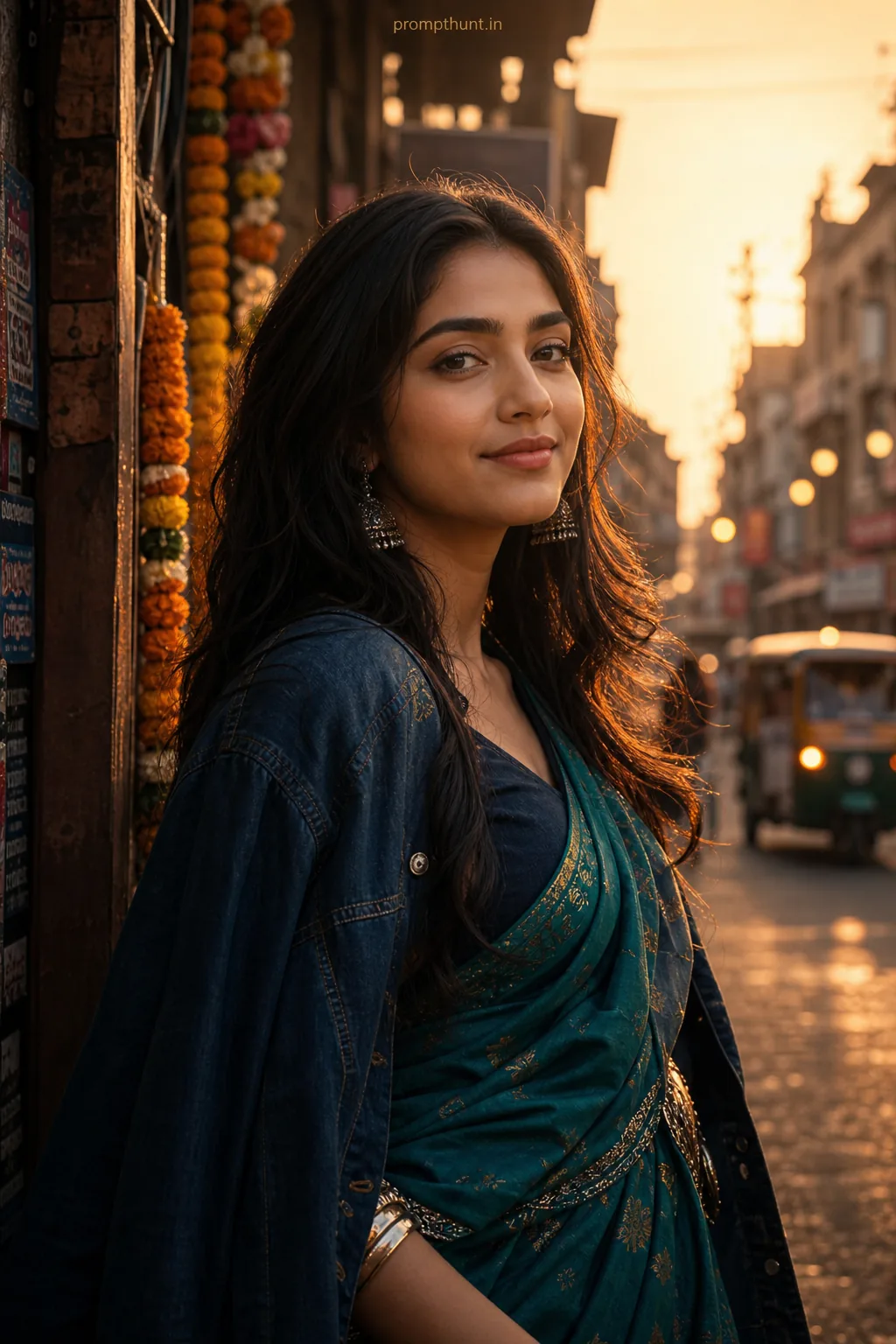 Hyperreal Indian Street Fashion Sunset AI Photo Editing Prompt