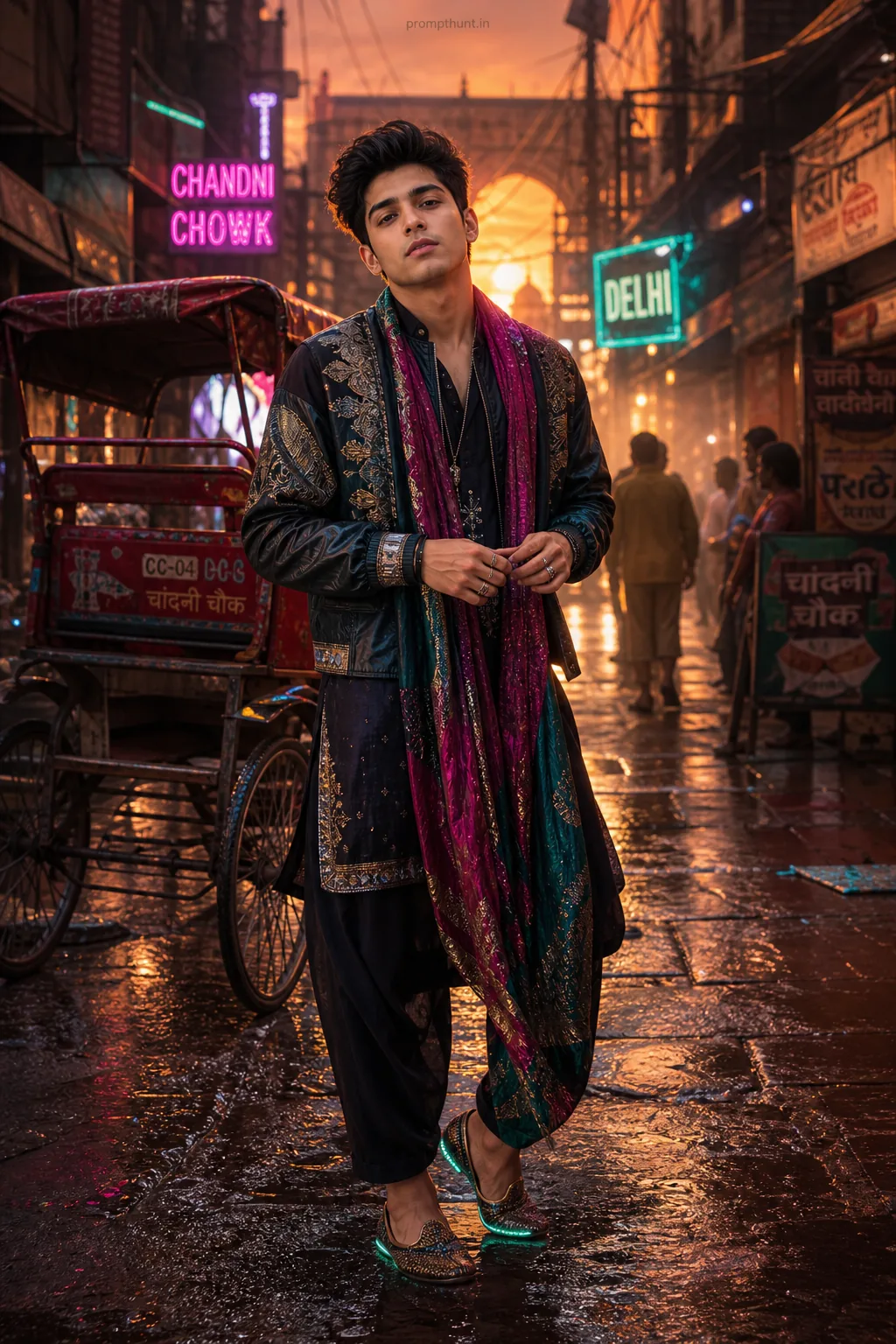Hyperreal Neon Delhi Streetwear 3D Render AI Photo Editing Prompt