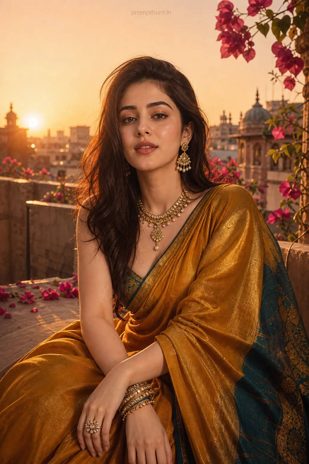 Indian Beauty Editorial Sunset Glow AI Photo Editing Prompt