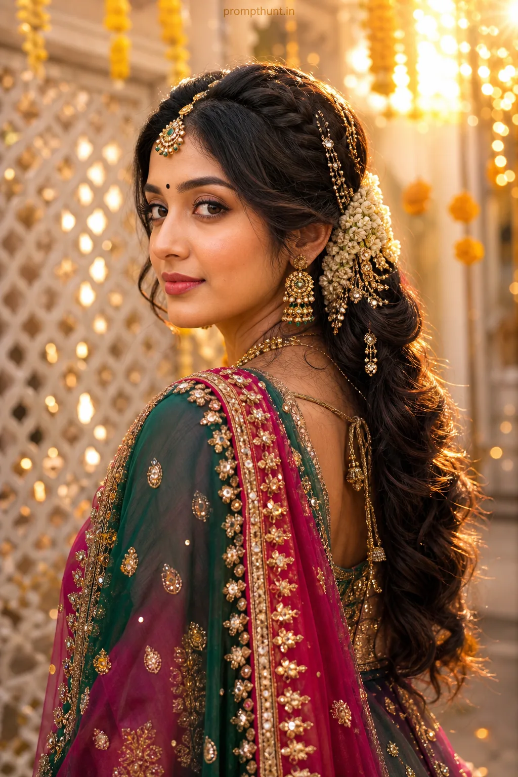 Indian Bridal Hairstyles Editorial AI Photo Editing Prompt