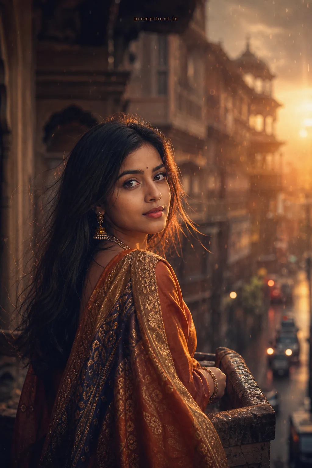 Indian Cinematic Portrait: Moody Golden Hour AI Photo Editing Prompt