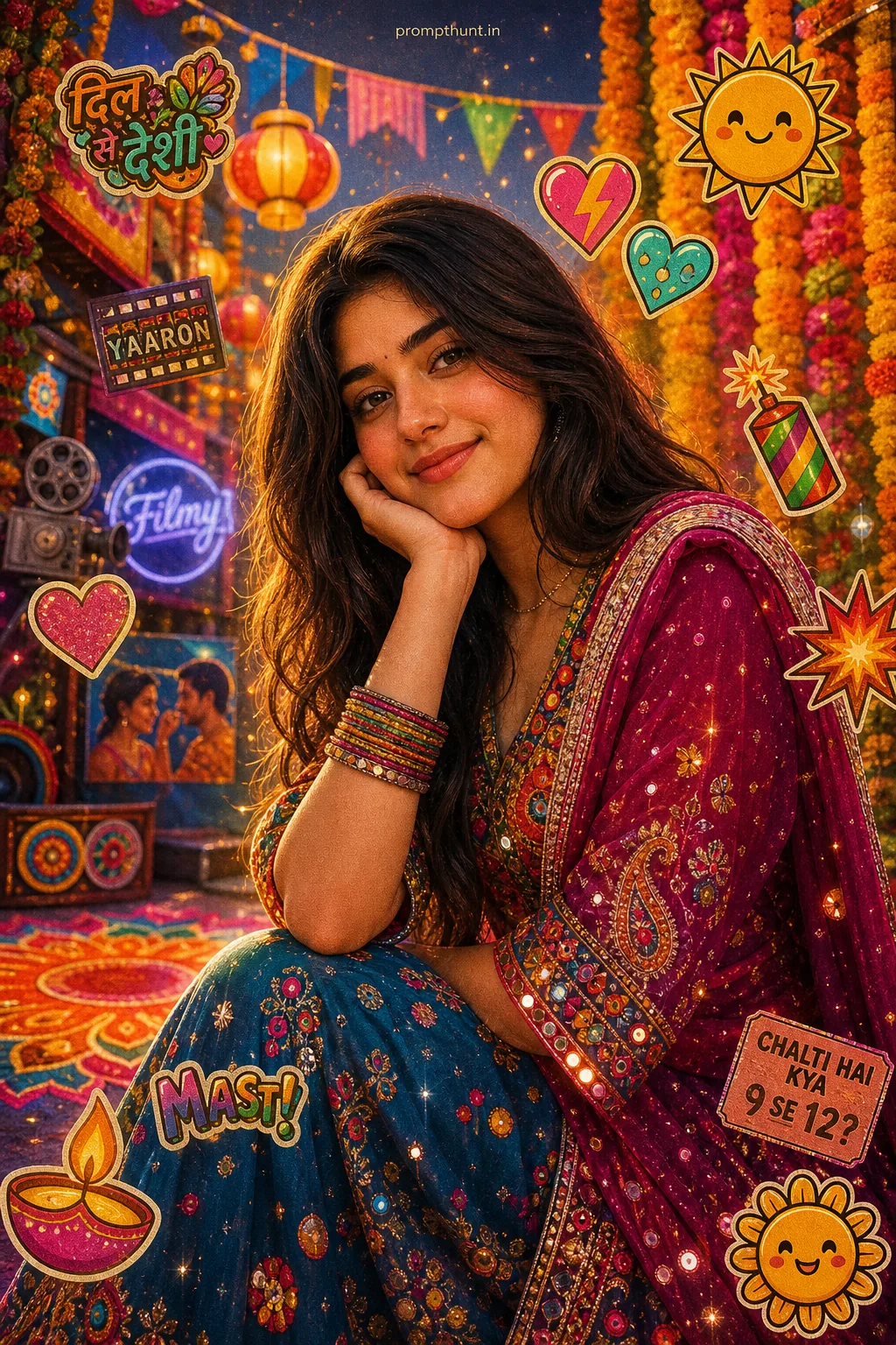 Indian Emoji Sticker Collage for Instagram AI Photo Editing Prompt