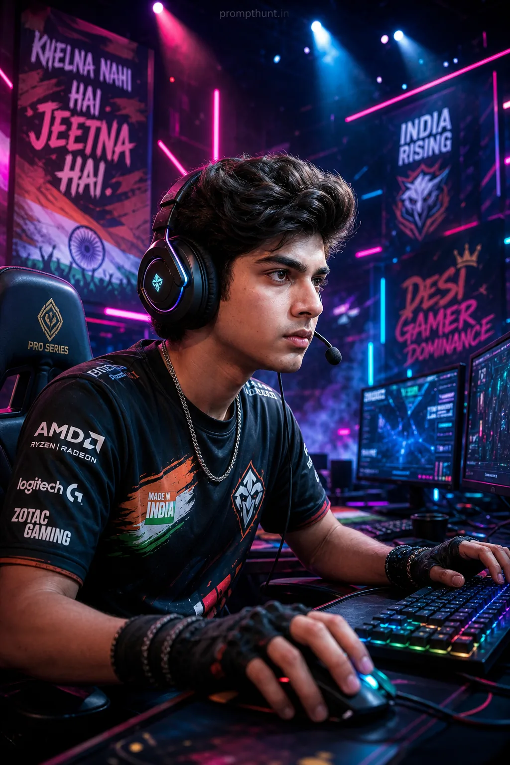 Indian Esports Arena Neon Gaming AI Photo Editing Prompt