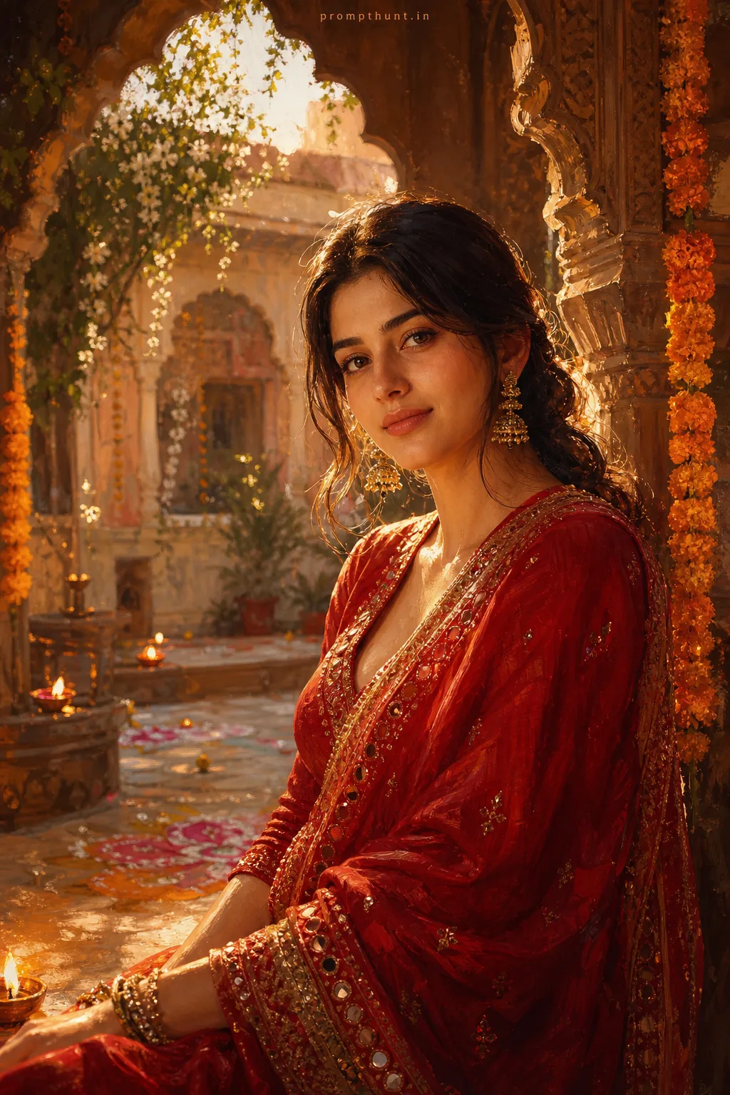 Indian Festival Evening Digital Painting AI Photo Editing Prompt