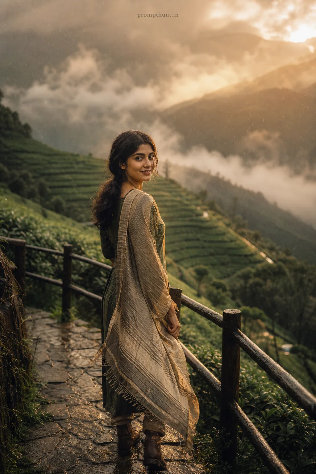 Indian Monsoon Mountain Valley Landscape AI Photo Editing Prompt