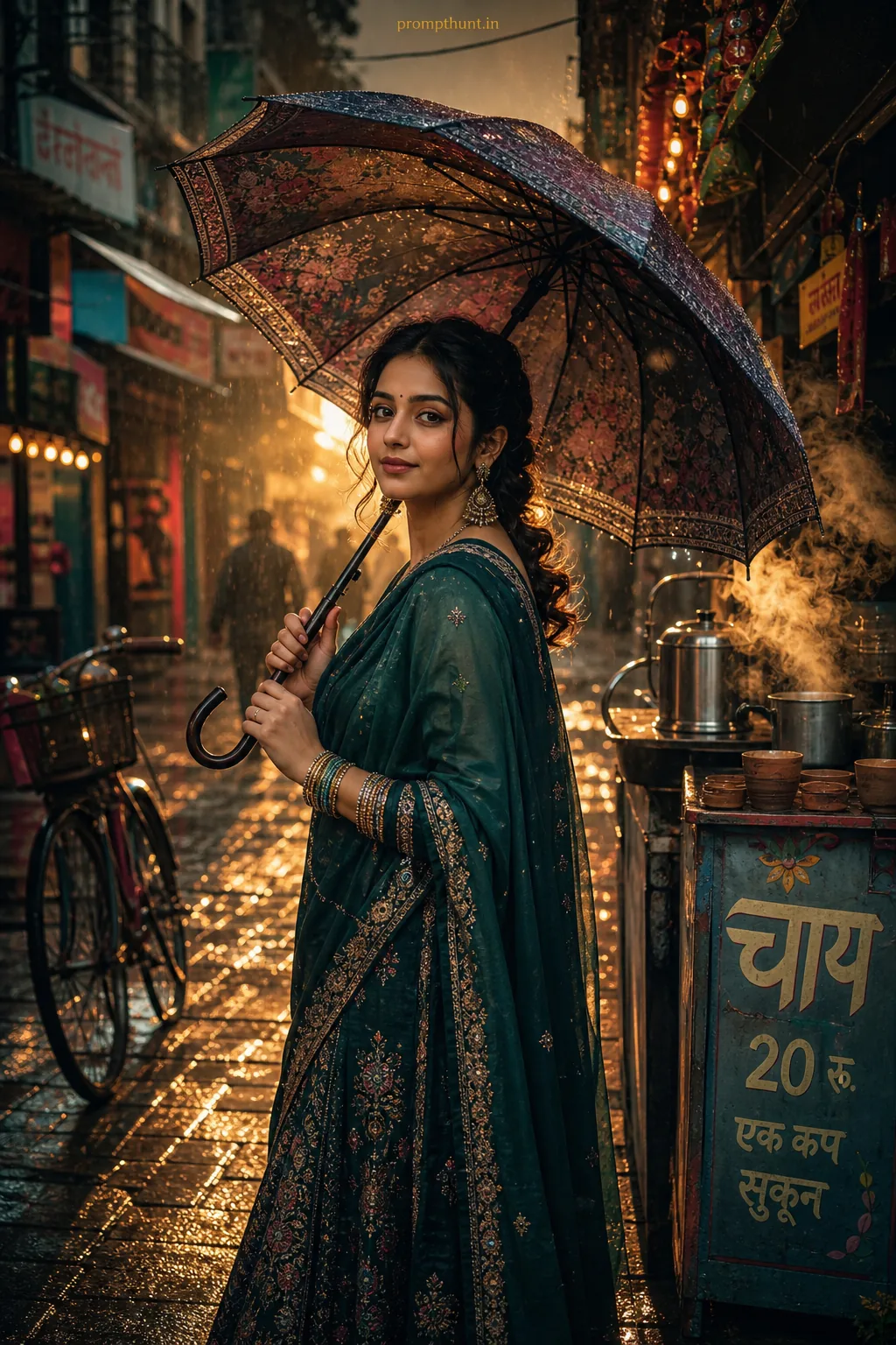 Indian Monsoon Street Style Portrait AI Photo Editing Prompt