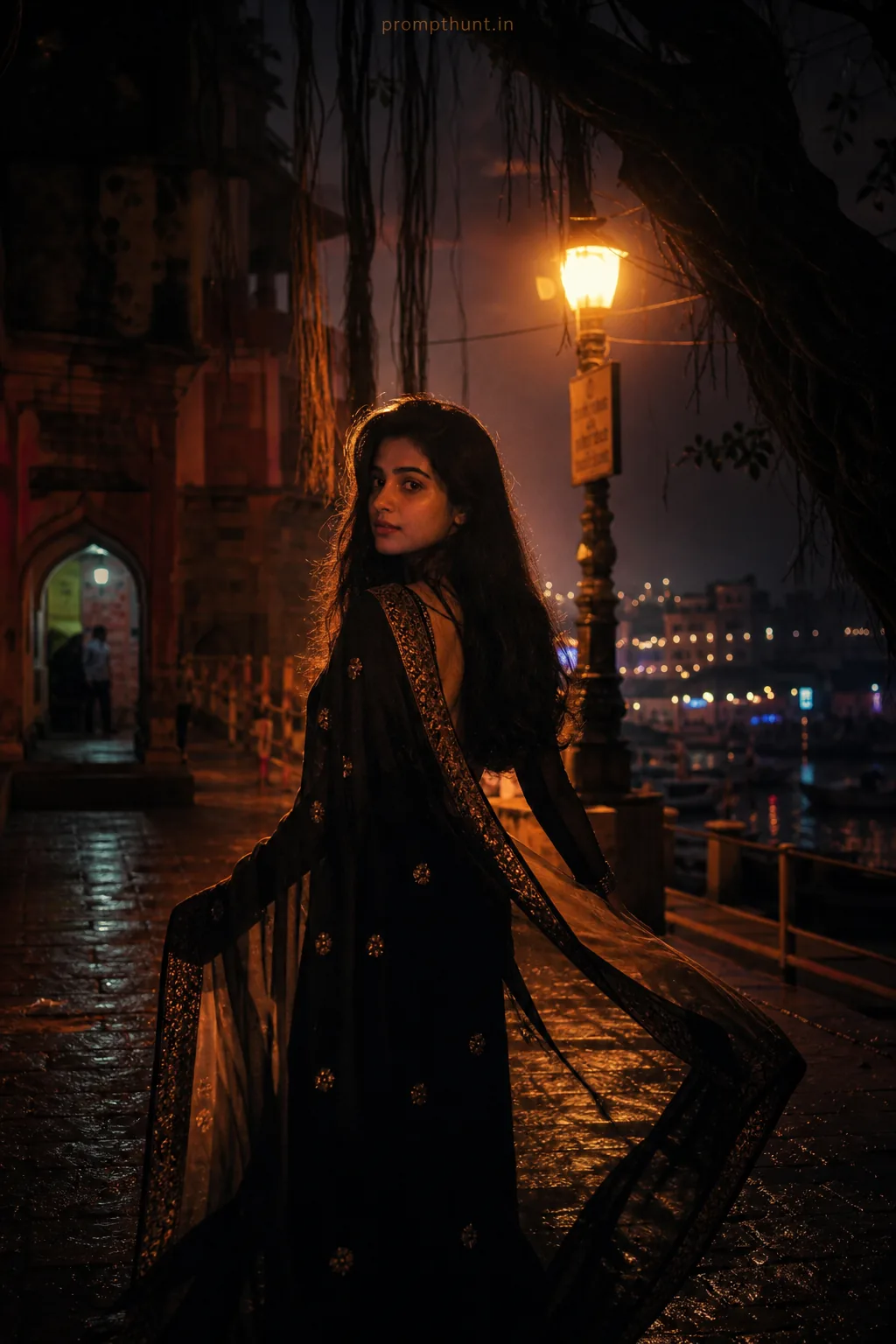 Indian Night Silhouette Street Style AI Photo Editing Prompt