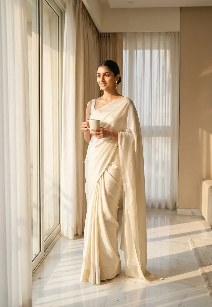 Indian Quiet Luxury Saree Editorial Gemini AI Photo Editing Prompt