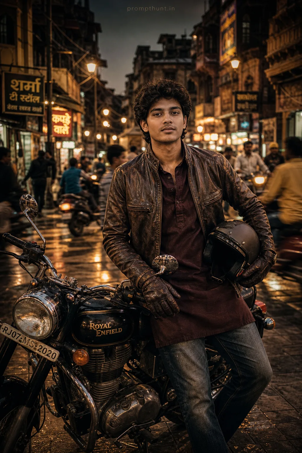 Indian Royal Motorcycle Street Style AI Photo Editing Prompt