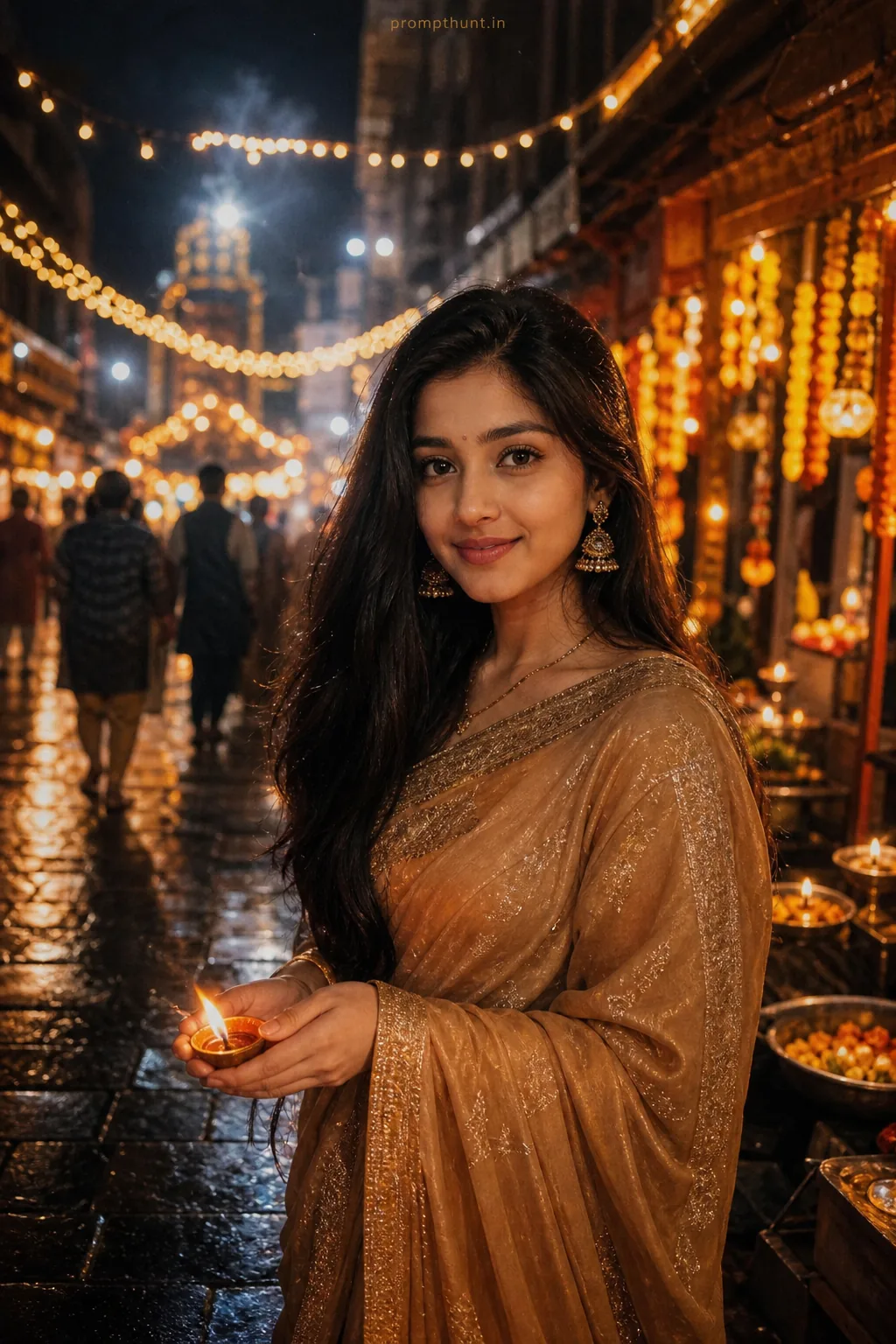 Indian Street Festive Night Portrait AI Photo Editing Prompt