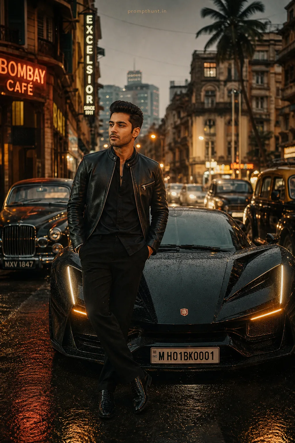 Indian Street Hypercar Nightscape AI Photo Editing Prompt