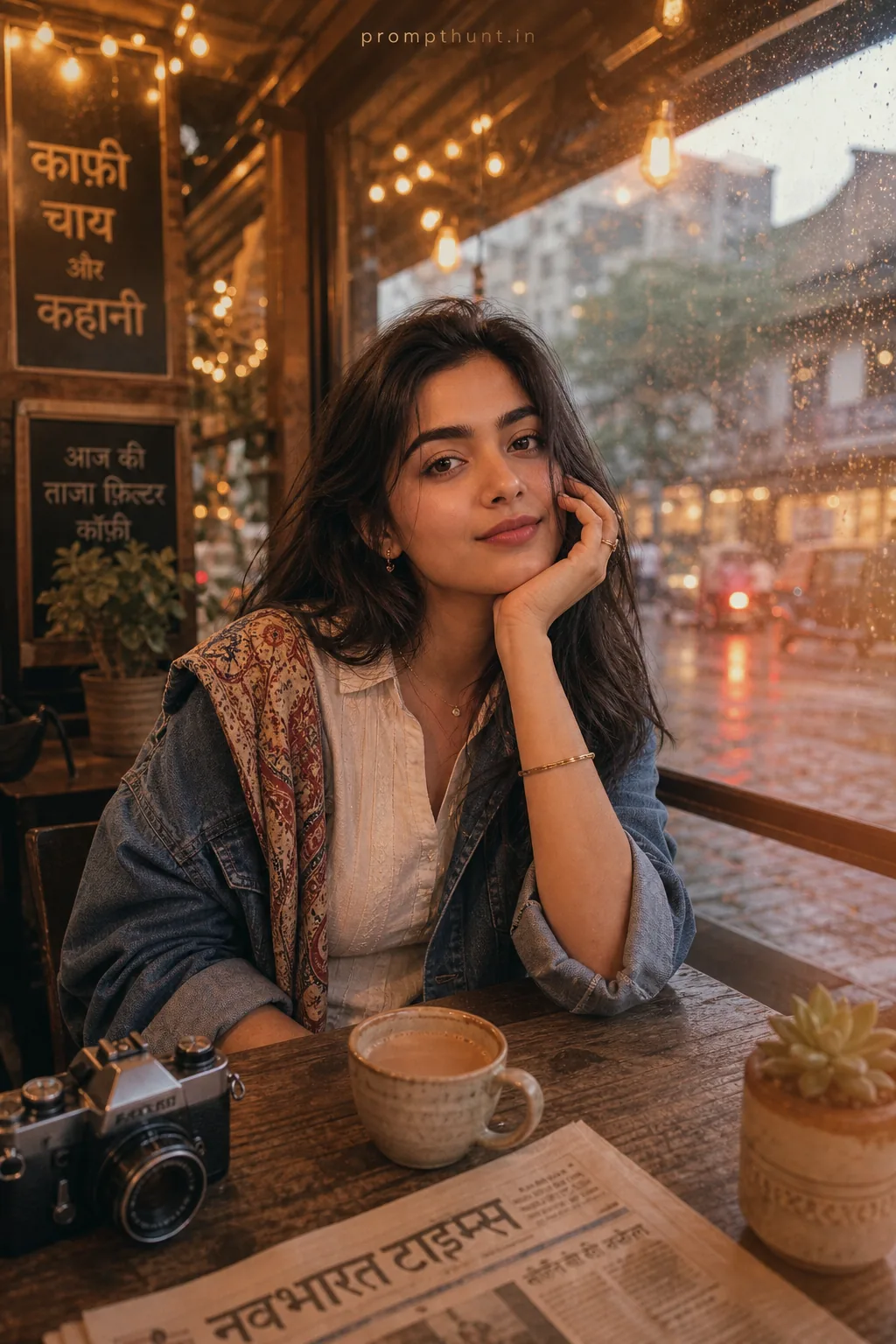Indian Urban Cafe Vibes Social Media Aesthetic AI Photo Editing Prompt