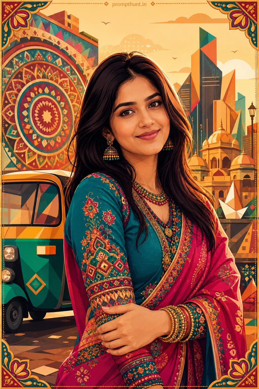 Indian Vector Art Street Style AI Photo Editing Prompt