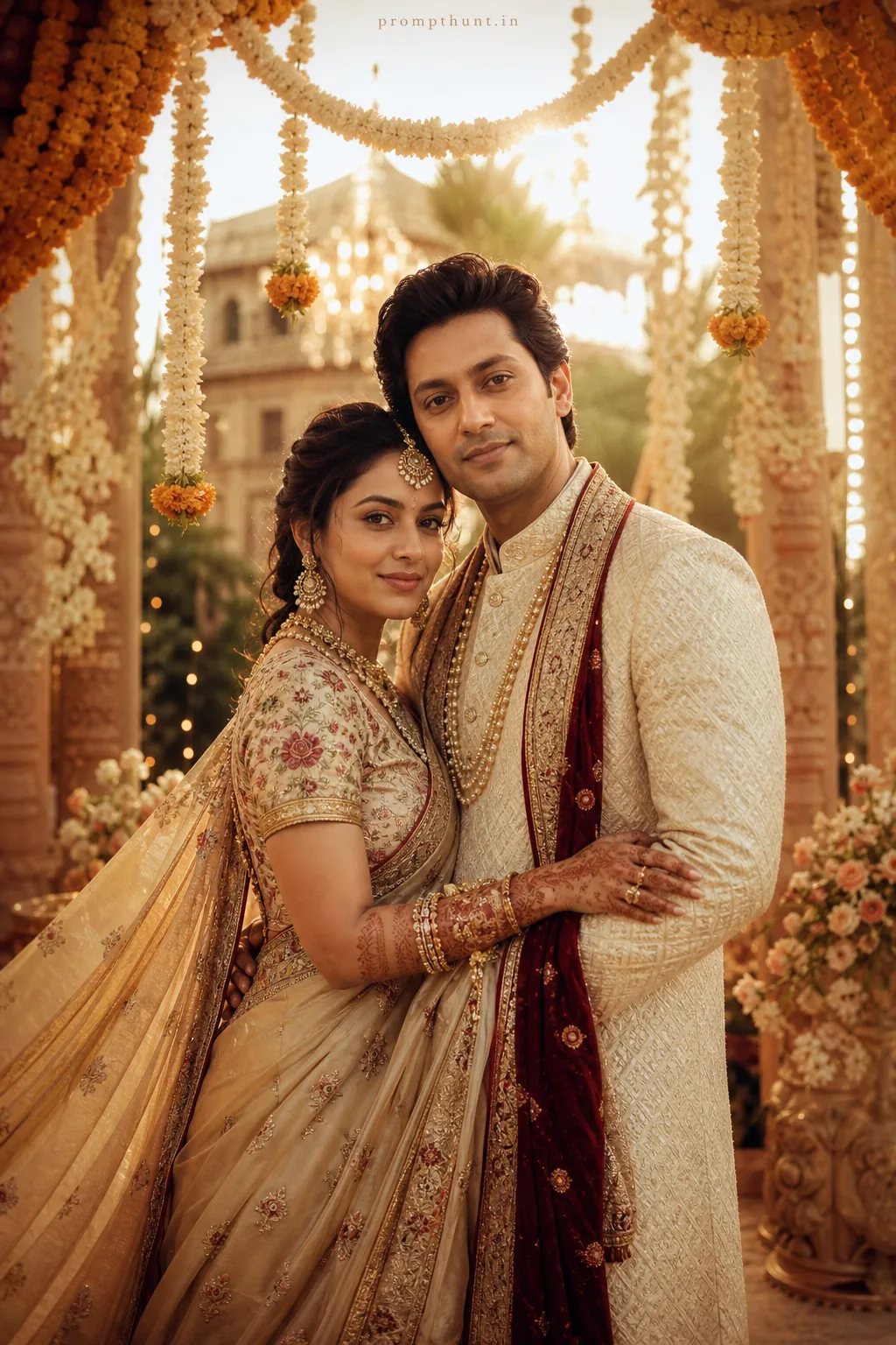 Indian Wedding Sunset Portrait AI Photo Editing Prompt